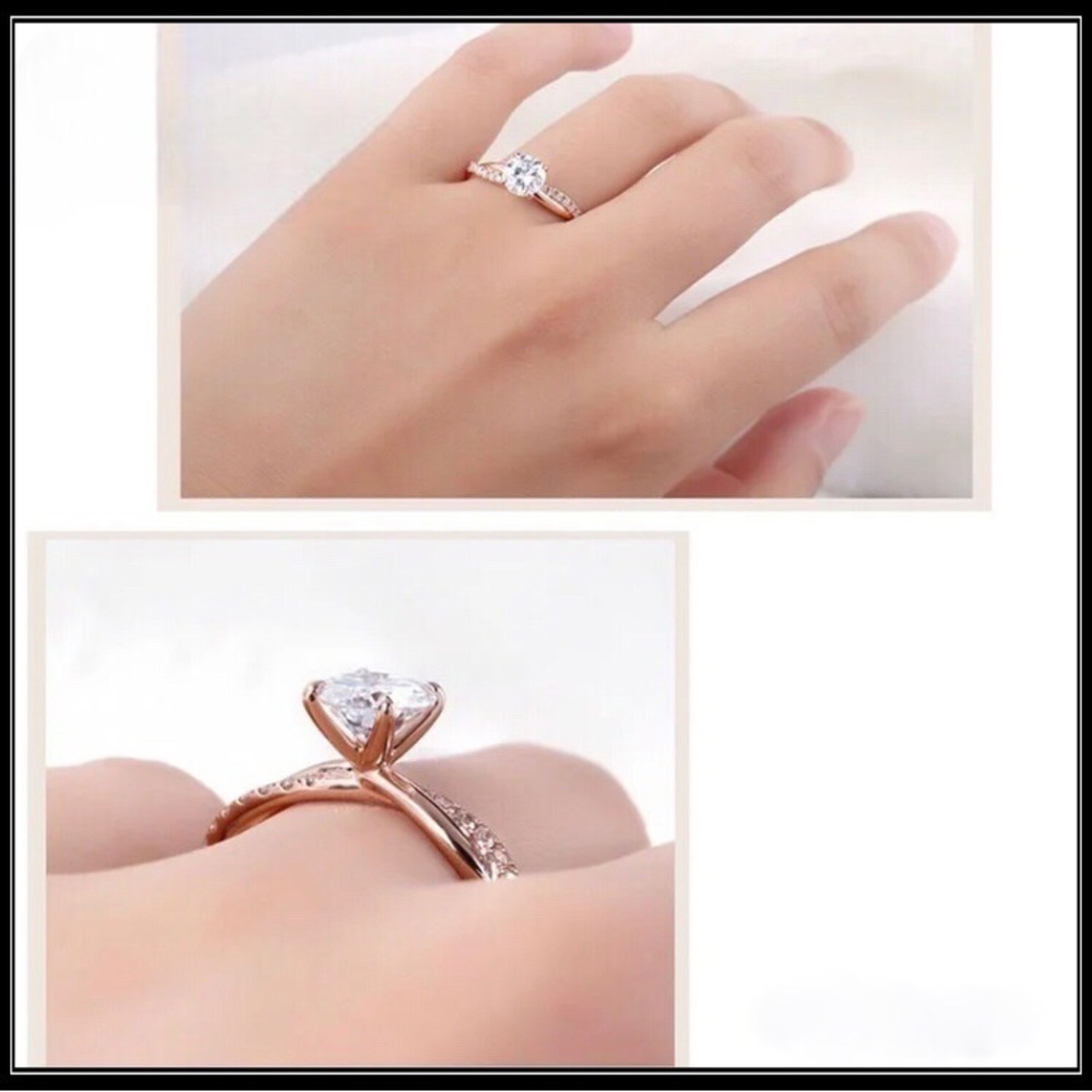 ROSE GOLD SIMULATED DIAMOND PAVE TWIST SOLITAIRE RING 7 - Picture 5 of 6